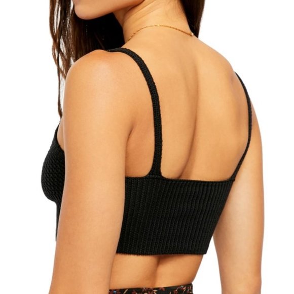 Free People You Wanna Brami Bra Cami Crop Top Black Large - Picture 2 of 7